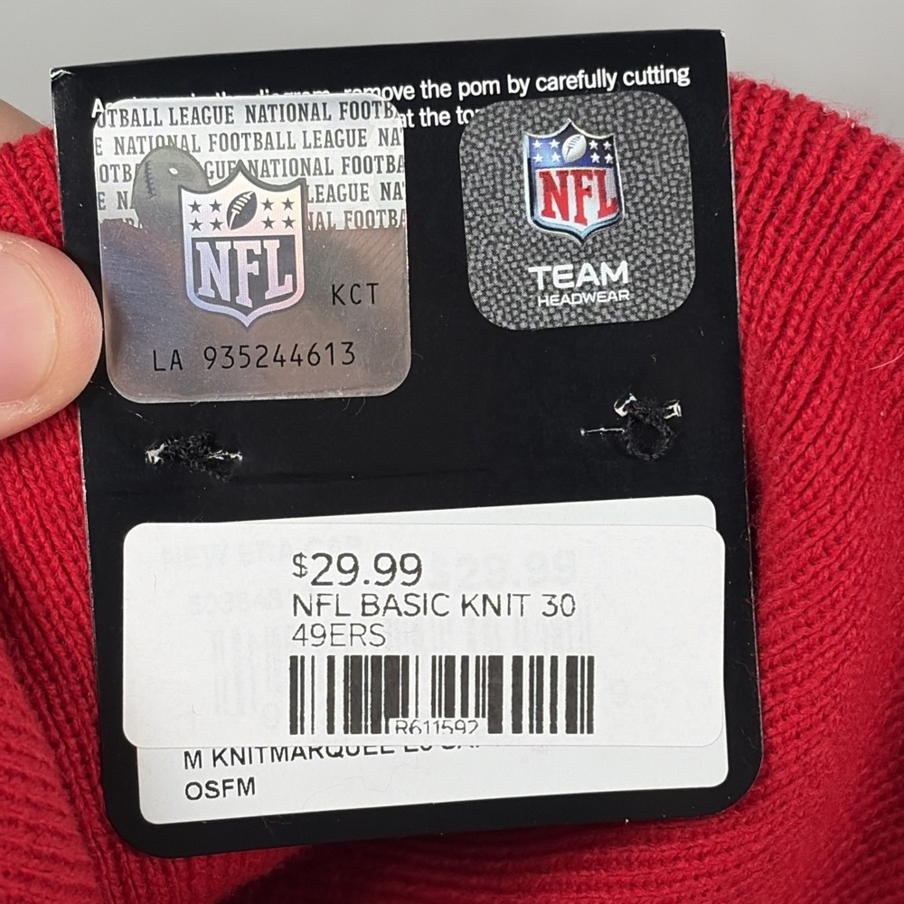 New Era San Francisco 49ers Red knit NFL Removable Pom Pom Beanie Hat - Picture 8 of 12